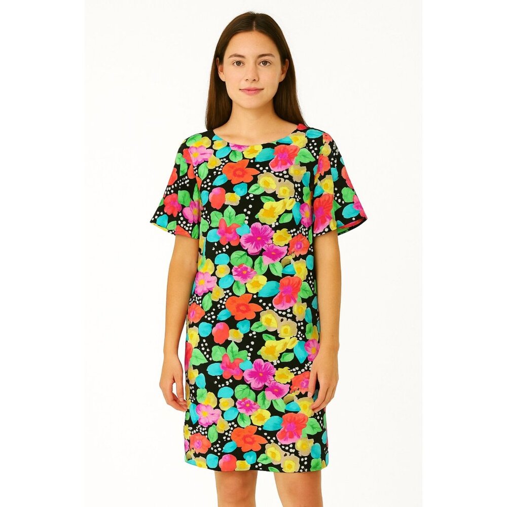 Vintage Albert Nipon Boutique Vibrant Floral Sheath 100% Silk Dress Size 8